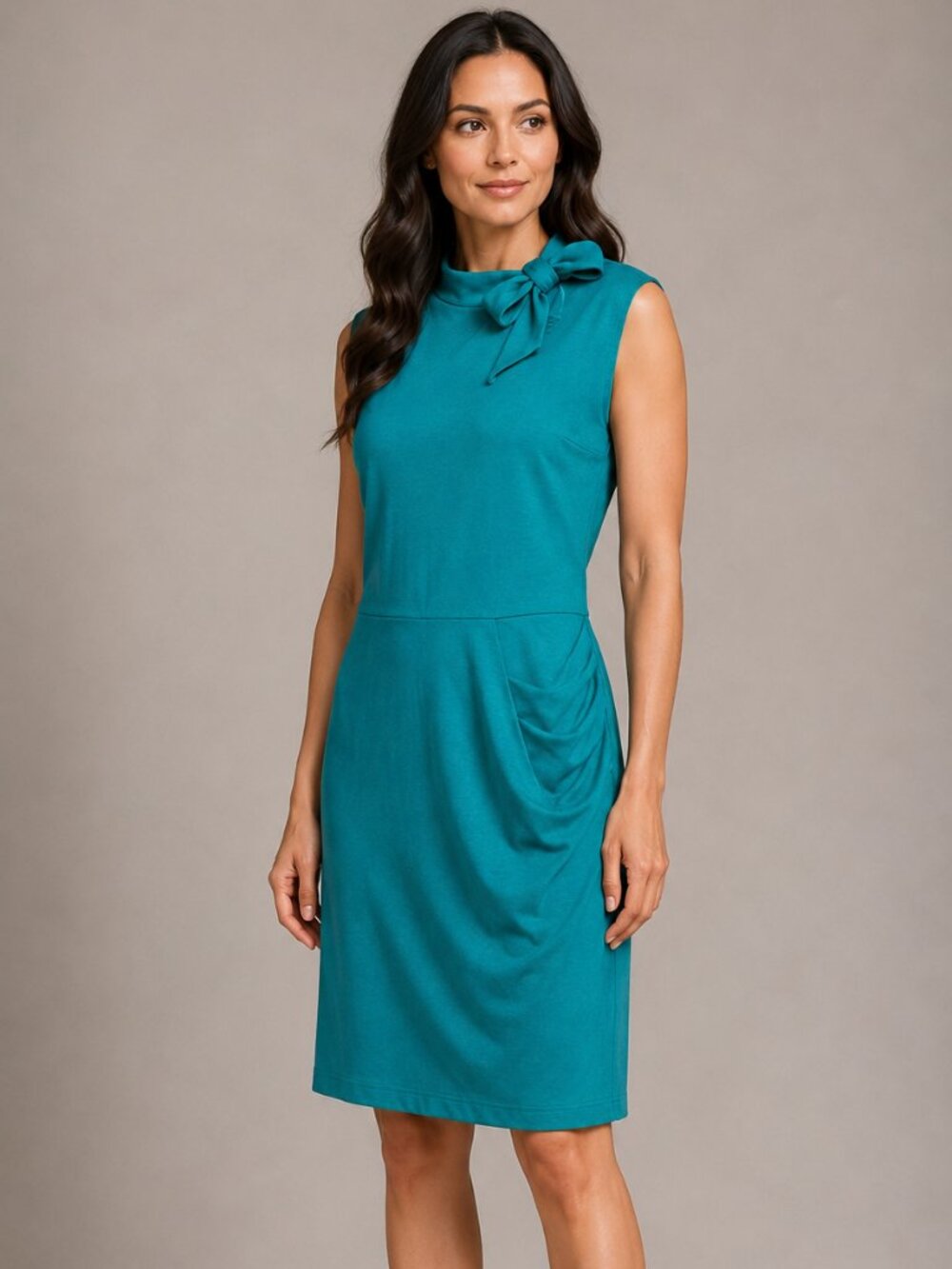Miusol Teal Tie Neck Ruched Sheath Midi Dress Women XXL Sleeveless Stretch